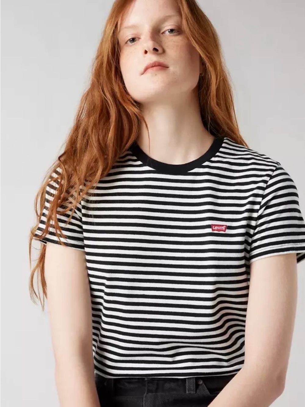 Levi's THE PERFECT TEE Black & White Striped Tee Sz XS Classic preppy Minimalist